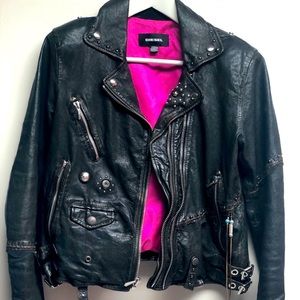 NWOT DIESEL MOTOR DISTRESSED LEATHER JACKET/GROMMETS& DETAILS/SIZE M/BLACK/INDIA